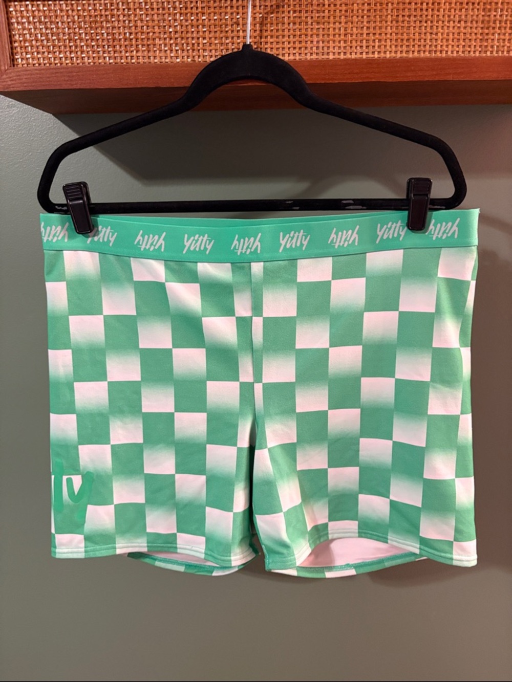 Yitty Fabletics Mint Green and White Checkered Athletic Shorts